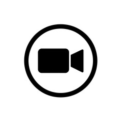Video Camera Icon in a Circle Black and White Graphic Representing Filming and Recording