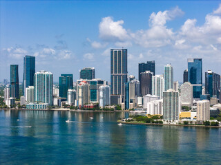 Aerial view of Brickell skyscrapers. Modern cityscape of downtown Miami. Panoramic Miami skyline...
