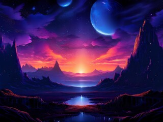 Naklejka premium beautiful landscape in the night