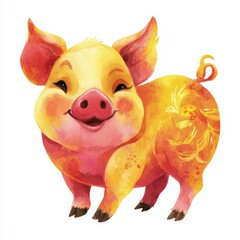Vibrant illustration of a cheerful pig with bright colors and a playful expression in a whimsical style Generative AI