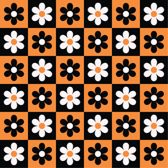 Halloween Checkered Flowers Pattern