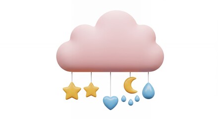Pink cloud with hanging decorations cute illustration