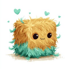 Cute and fluffy cartoon creature with a joyful expression surrounded by hearts Generative AI
