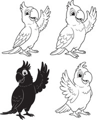 Obraz premium Macaw Bird Waving Cartoon Character silhouette