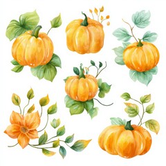 Colorful pumpkins and leaves showcase autumn's beauty in a vibrant arrangement of seasonal nature elements Generative AI