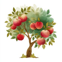 Colorful apple tree with ripe red fruits and green leaves in a serene garden setting during daylight Generative AI