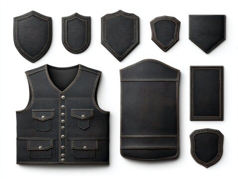 Blank Motorcycle Vest Patch Designs. Isolated Decorative Garments for Biker Culture and Troop Style