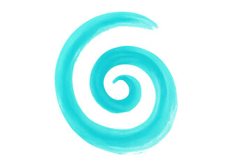 Turquoise paint stroke forming a spiral on a transparent background, ideal for creative projects