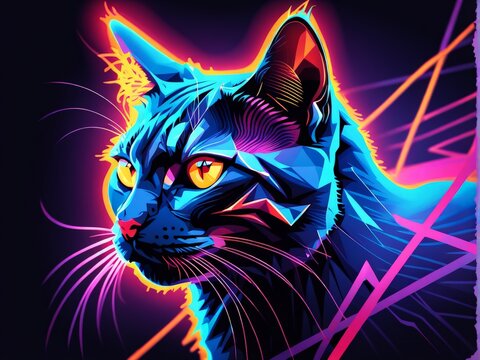 vector illustration of nyan cat in neon style