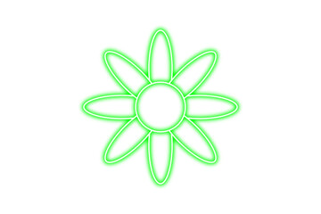 Green neon flower sign isolated on transparent background