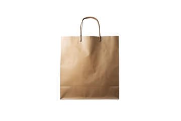 A simple brown paper shopping bag with handles isolated on white background