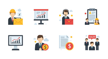 flat design business icon set, ideal for corporate and finance themes