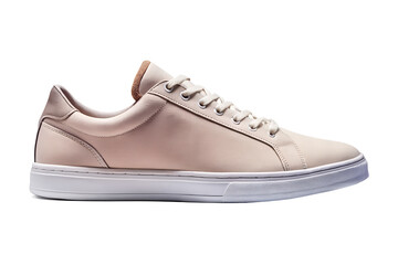 Single light pink leather sneaker with white sole on a white background