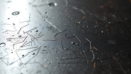 Textured metal surface with industrial patterns, highlighted by dramatic directional lighting.