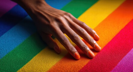 Fototapeta premium Unity in Diversity: Multiracial Hands Embrace the Rainbow Progress Pride Flag for Trans and Intersex Rights