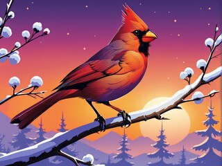 vector illustration of a beautiful red bird
