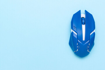 Modern Blue Gaming Mouse on Minimalistic Pastel Background