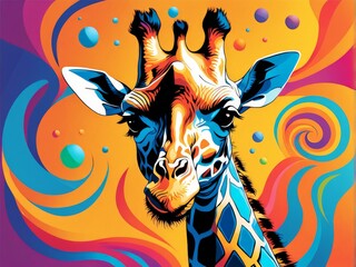 colorful giraffe head with abstract background