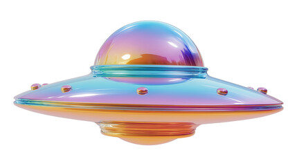 Iridescent UFO Spaceship – Colorful 3D Alien Flying Saucer on White Background