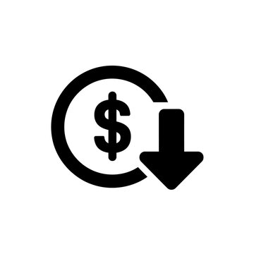 Dollar Decrease Icon Symbolizing Economic Decline and Price Reductions in Financial Markets