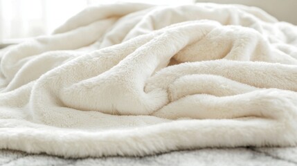 Cozy white blanket resting on a bed in a bright, sunlit room during a peaceful morning