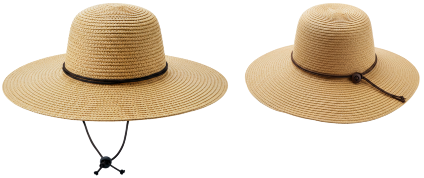 Straw sun hats with wide brims
