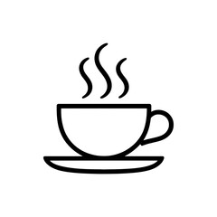 Sleek Cup and Saucer with Rising Steam Line Art Fresh Morning Beverage