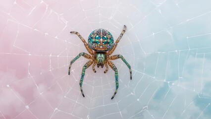 Fototapeta premium Dazzling Arachnid with Intricate Web Design Captures Attention with Its Unique Beauty