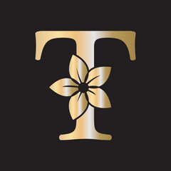 Flower Logo combine with letter T vector template