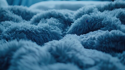 Soft blue blanket covers a cozy bed in a tranquil bedroom setting early in the morning