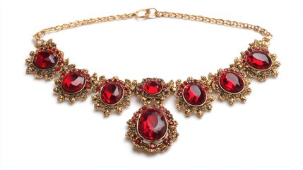 Obraz premium Elegant Vintage Necklace Displayed on a Crisp White Surface, Isolated and Showcasing Exquisite Jewelry Craftsmanship