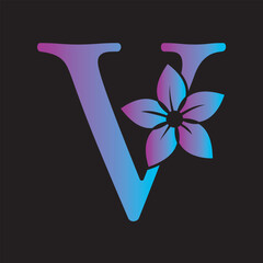 Flower Logo combine with letter V vector template