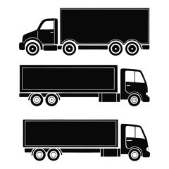 Three black silhouette trucks white transportation