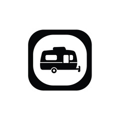 Black caravan icon on white background vehicle travel