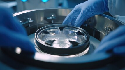 First-Person View of Researcher Handling Centrifuge Rotor in Laboratory