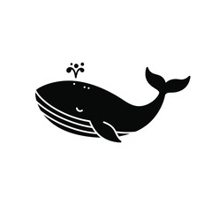Obraz premium Happy Whale Silhouette, Ocean Animal, Marine Life Illustration