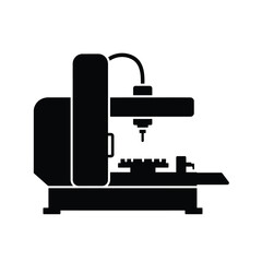 Black silhouette of milling machine on white tool industrial