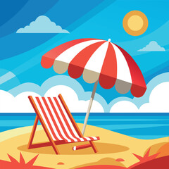 Vibrant digital illustration of a sunny beach umbrella. Perfect for summer visuals, travel graphics, vacation designs, tropical themes, beach posters, and holiday decor. © MosrikaMomin
