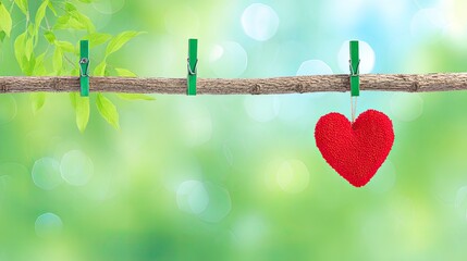 a red heart on the end of a clothespin attached to a stick