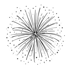 An abstract black and white starburst with a delicate floral design resembling a dandelion in a macro, nature-inspired pattern, illustrated with an explosion of light and subtle green accents