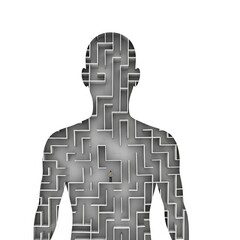 A metaphor for the complexity of the mind: a human silhouette containing an intricate labyrinth, symbolizing an inner journey
