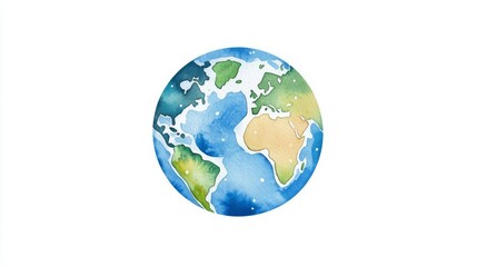 Naklejka premium A vibrant watercolor illustration of the Earth showcasing continents and oceans in harmonious colors.