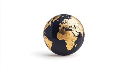 Fototapeta premium An artistic globe representation showcasing continents with golden hues on a dark background.