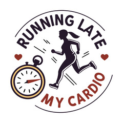 Naklejka premium A woman running with a stopwatch symbolizes the urgency of being late for cardio exercise