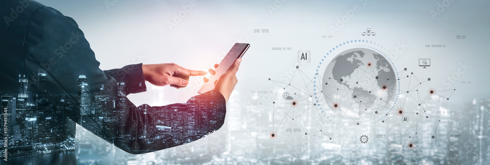 Poster global ai network showing connection between ai, global, and network elements across the digital wor