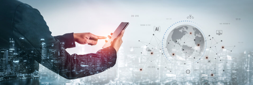 Global AI network showing connection between AI, global, and network elements across the digital world and data infrastructure Vouch