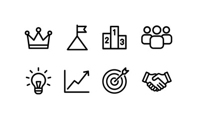 Fototapeta premium Minimalist icon set: leadership, growth, and success themes