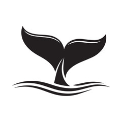 Obraz premium Whale Tail Silhouette in Ocean – Marine Animal Icon Vector Illustration 