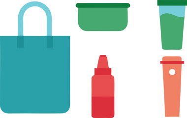 Reusable Shopping Bag, Containers,  Plastic box and Cups Eco-Friendly Lifestyle Choices