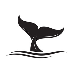Naklejka premium Whale Tail Silhouette in Ocean – Marine Animal Icon Vector Illustration